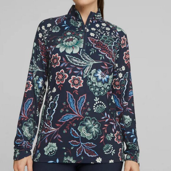 Puma YouV Puma x Liberty 1/4 Zip Outerwear Top in Navy Blazer - Picture 1 of 15